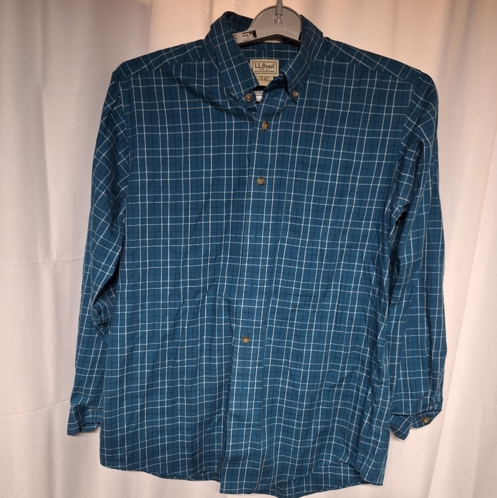 L.L. Bean Blue Plaid 100% Cotton Button-Up Shirt